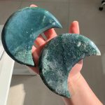 Moss Agate Moon On Stand Crystal Moon Free Shipping