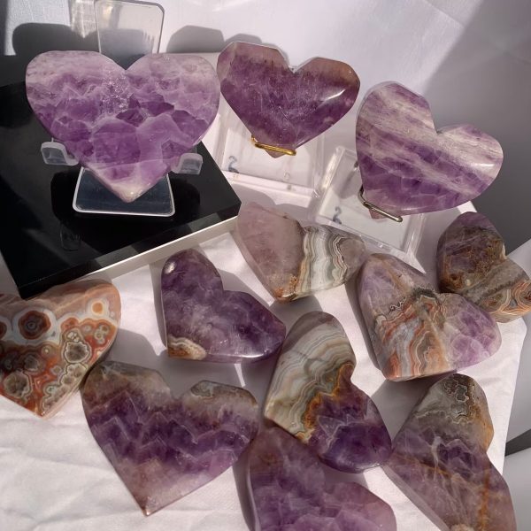 Amethyst Mexican Agate Heart Carving Crystal Free Shipping