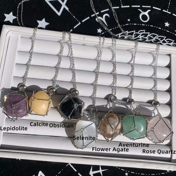 Crystal Cage Necklace Crystal Tumbled Stone Pendant Free Shipping