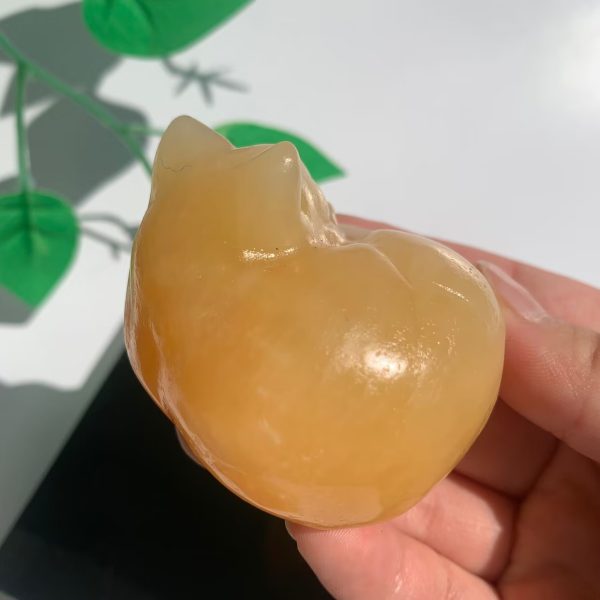 Orange Calcite Sleeping Cat Crystal 60mm Free Shipping