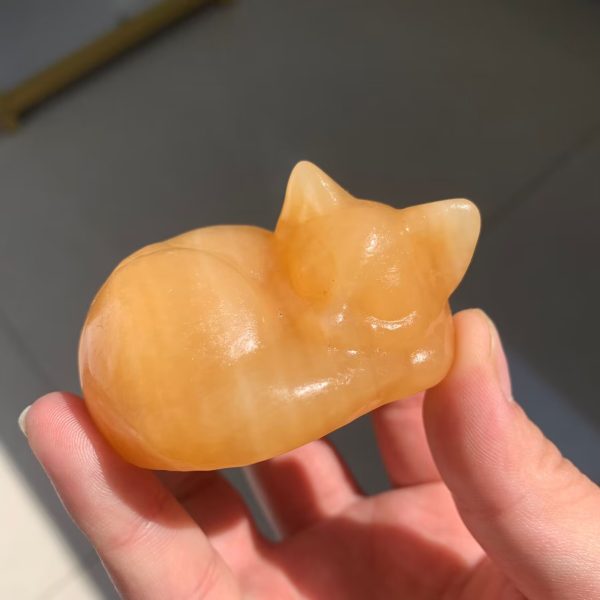 Orange Calcite Sleeping Cat Crystal 60mm Free Shipping