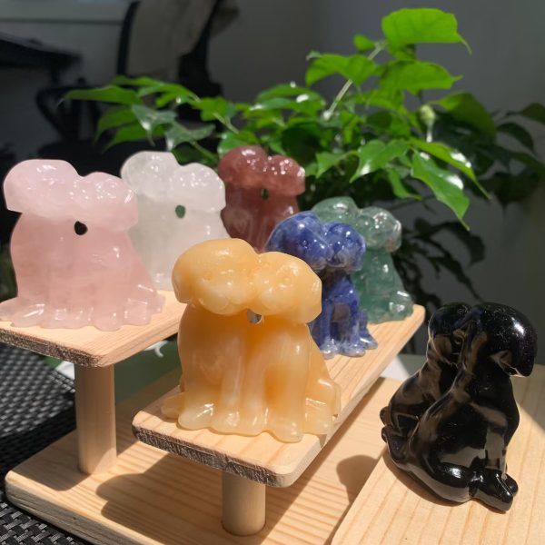 Crystal 2 Dogs Carving Animal Free Shipping