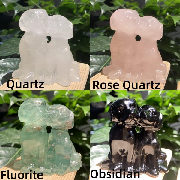 Crystal 2 Dogs Carving Animal Free Shipping