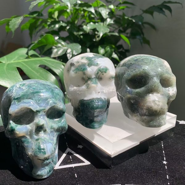 Moss Agate Skull Collection Crystal Human Skull 90mm Free Shipping