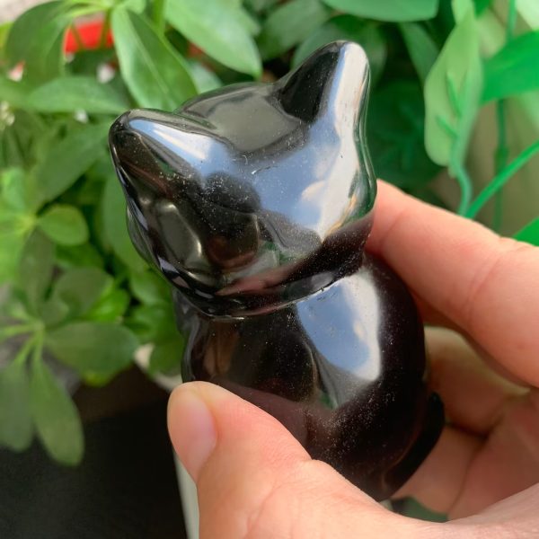 Crystal Cat Carving 72mm Obsidian Cat Animal Free Shipping