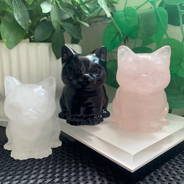 Crystal Cat Carving 72mm Obsidian Cat Animal Free Shipping