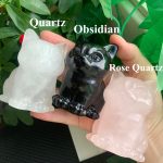 Crystal Cat Carving 72mm Obsidian Cat Animal Free Shipping