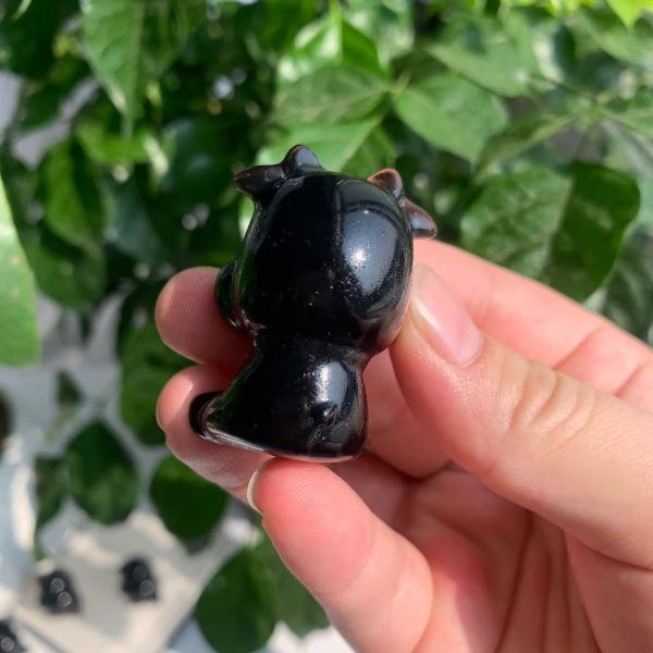 Obsidian Cow Carving Crystal Animal 40mm Free Shipping