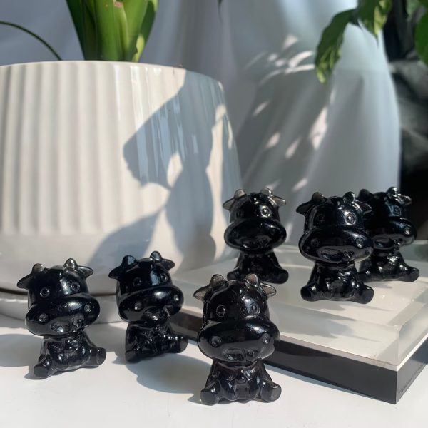 Obsidian Cow Carving Crystal Animal 40mm Free Shipping