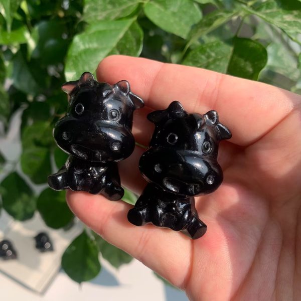 Obsidian Cow Carving Crystal Animal 40mm Free Shipping