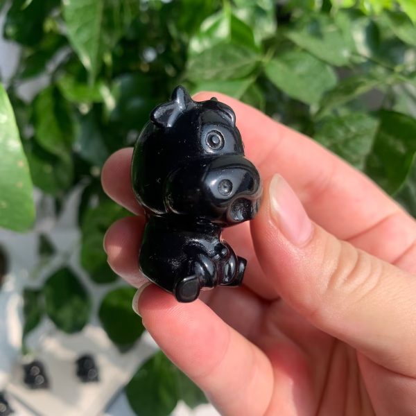 Obsidian Cow Carving Crystal Animal 40mm Free Shipping